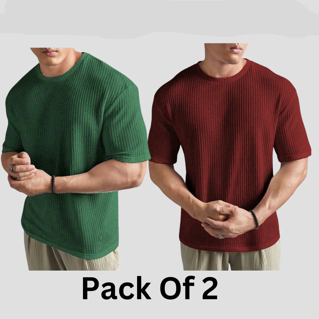 Flash Sale - Oversized Waffle Knitted - Po2 - Maroon & Olive