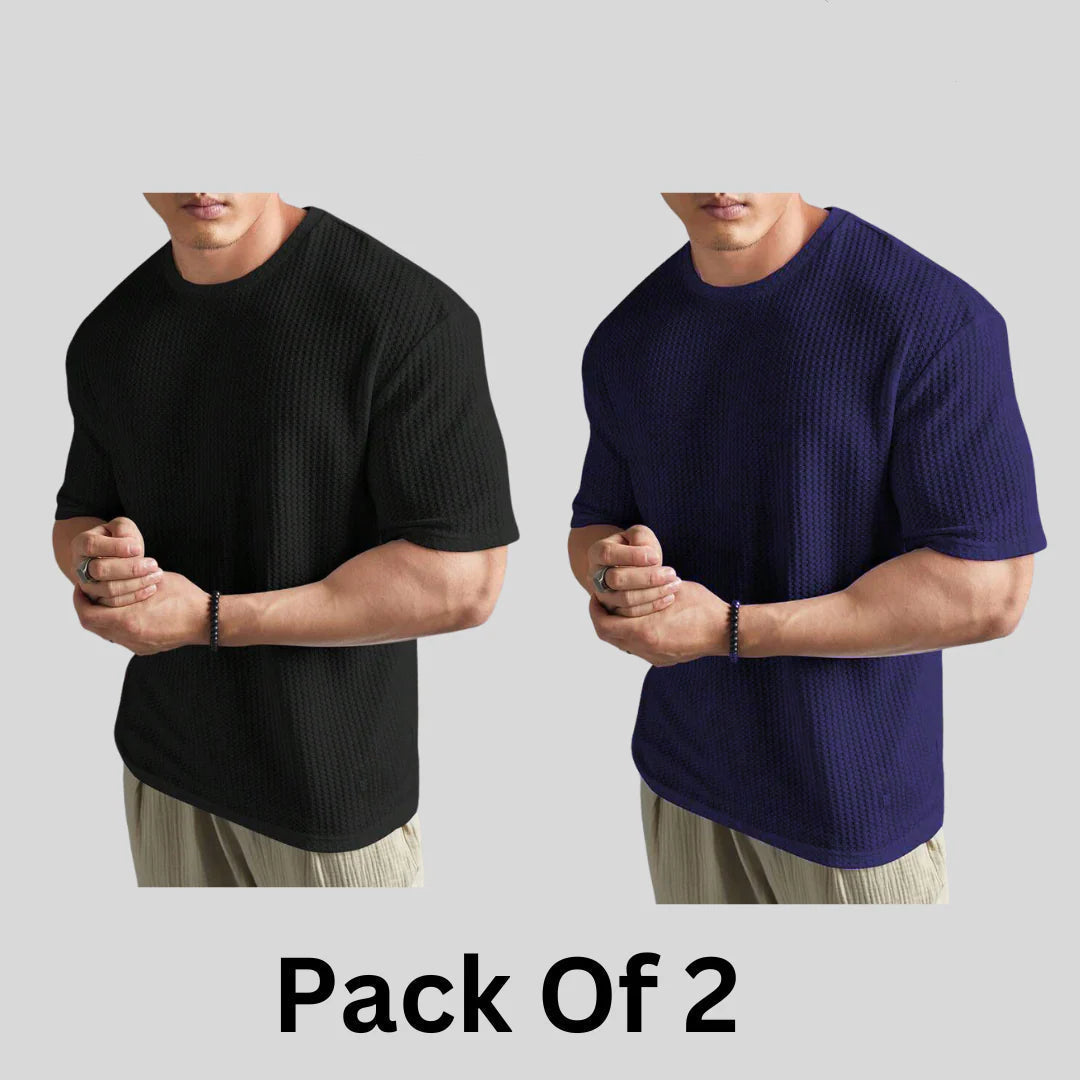 Flash Sale - Oversized Waffle Knitted - Po2 - Black & Navy Blue