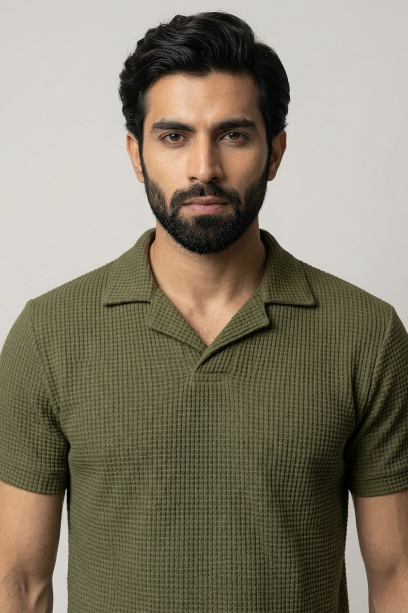 SOXAGE - Premium Waffle Knitted Polo - Olive Green