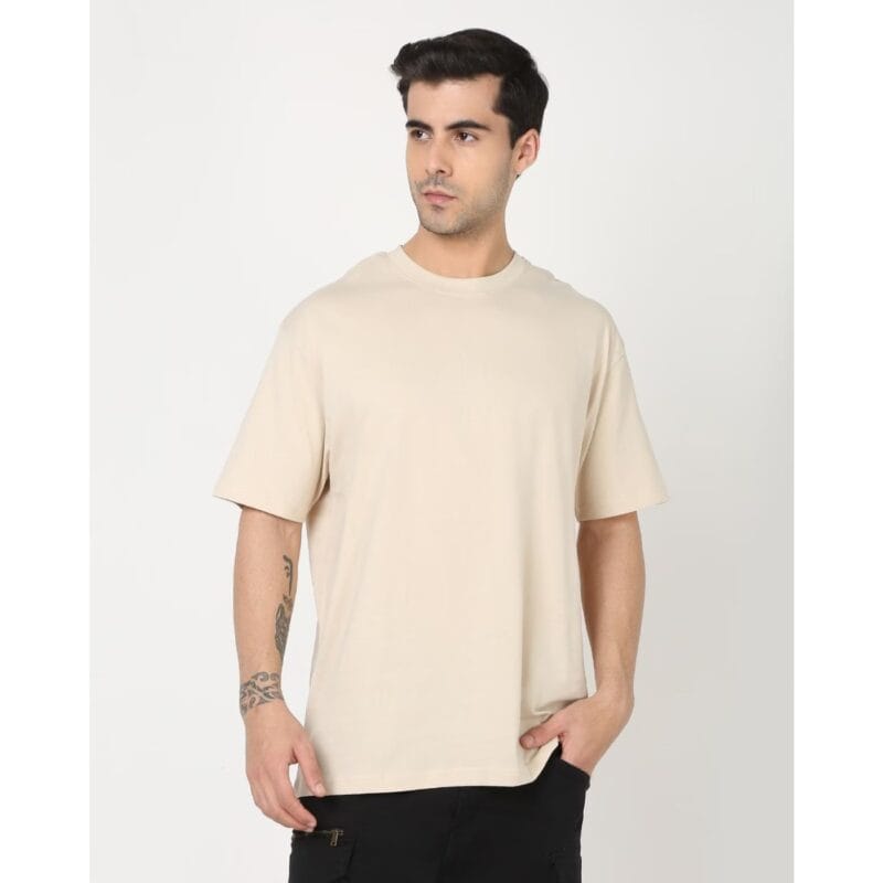 Soaxge - Premium Drop Shoulder Tee For Men - Beige