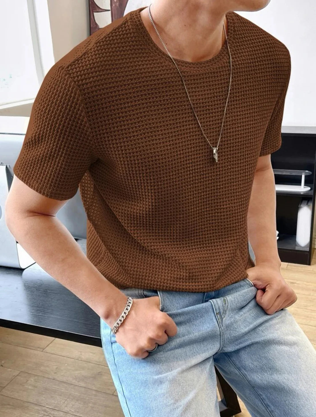 SOXAGE - Waffle Knitted Tshirt - Brown