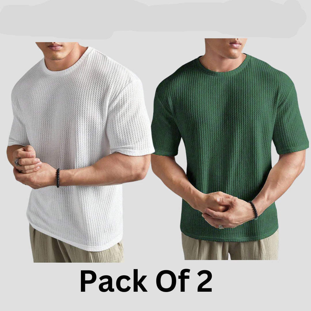 Flash Sale - Oversized Waffle Knitted - Po2 - White & Olive