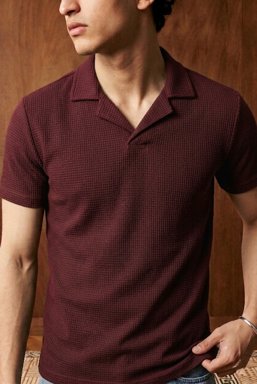 SOXAGE - Premium Waffle Knitted Polo - Maroon
