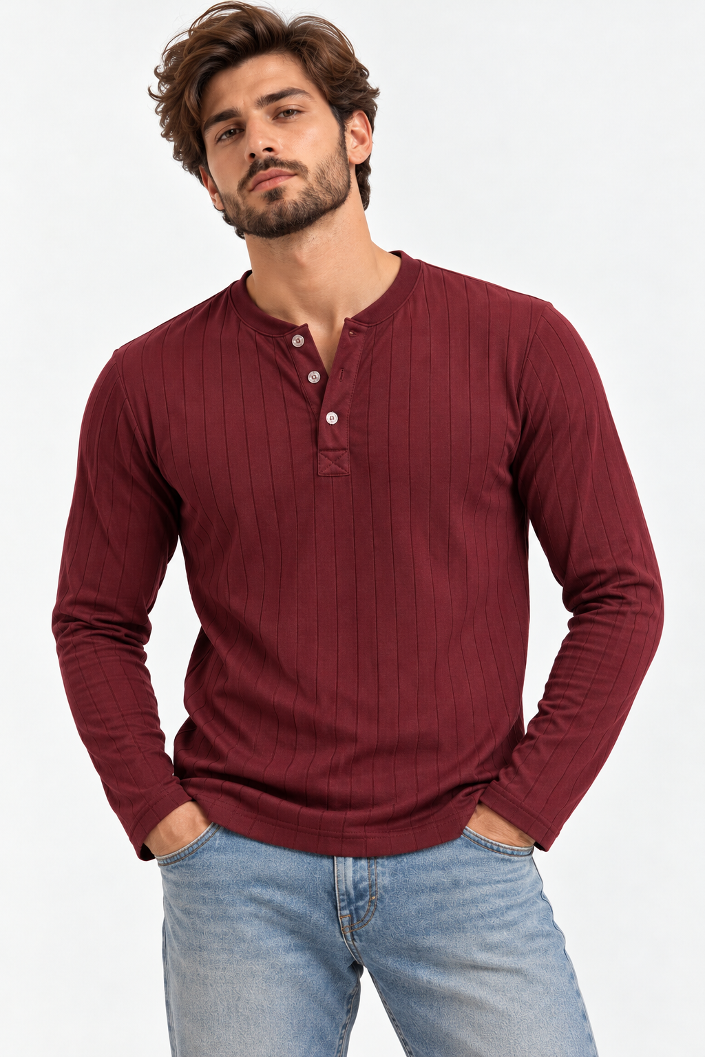 Henley Shirts - Drop Needle - Maroon