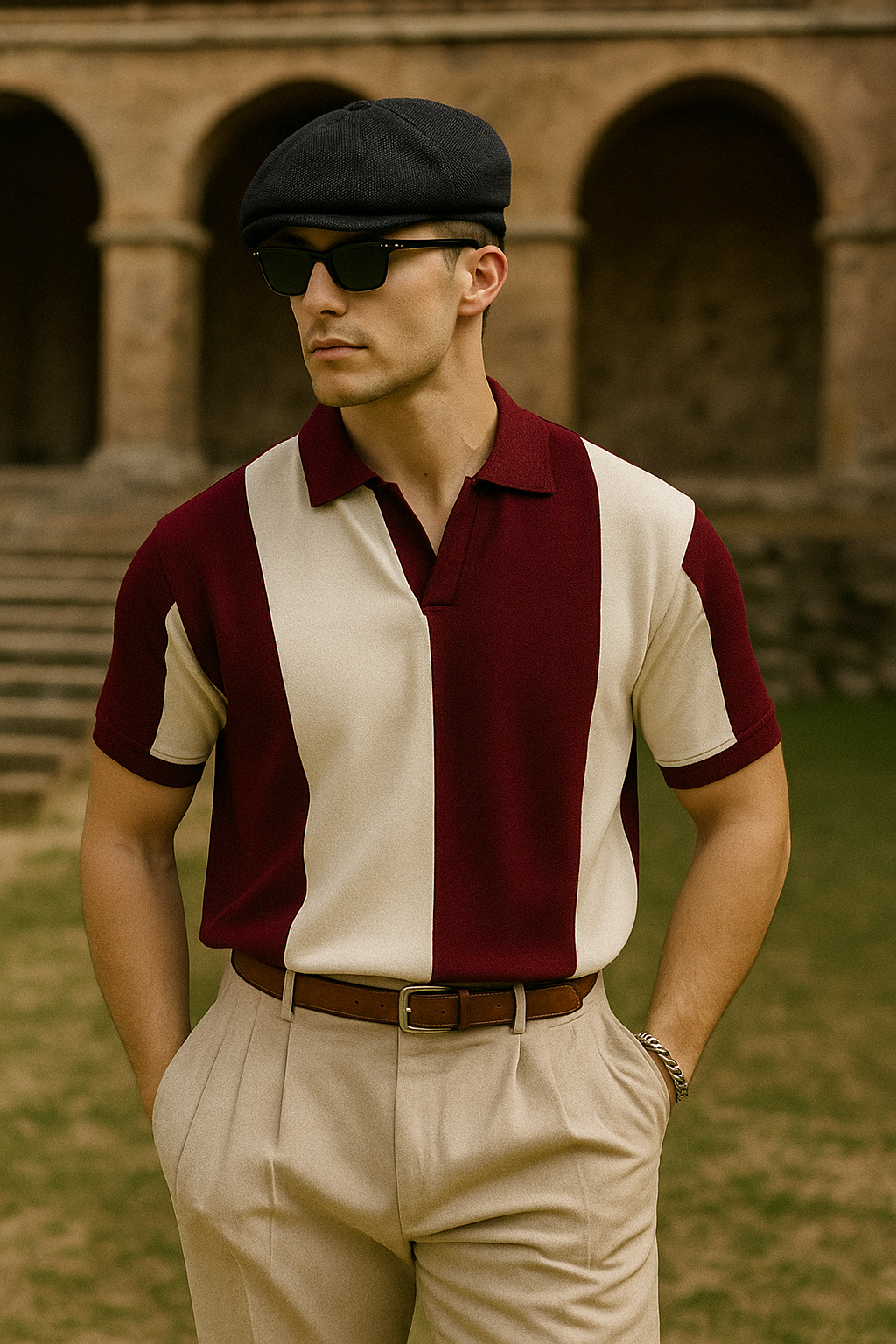 Vintage Riviera Polo - Maroon & White
