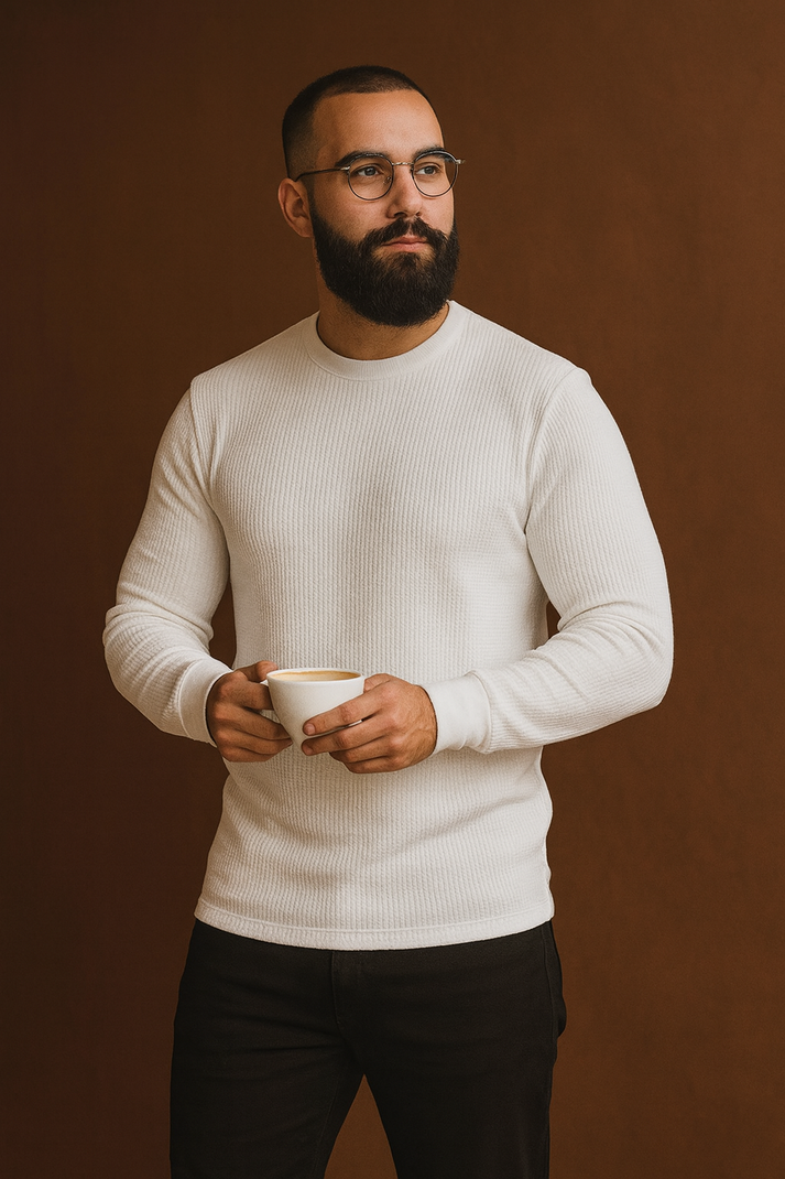 SOXAGE - Premium Full Sleeves Waffle Knit Tee For Men - White