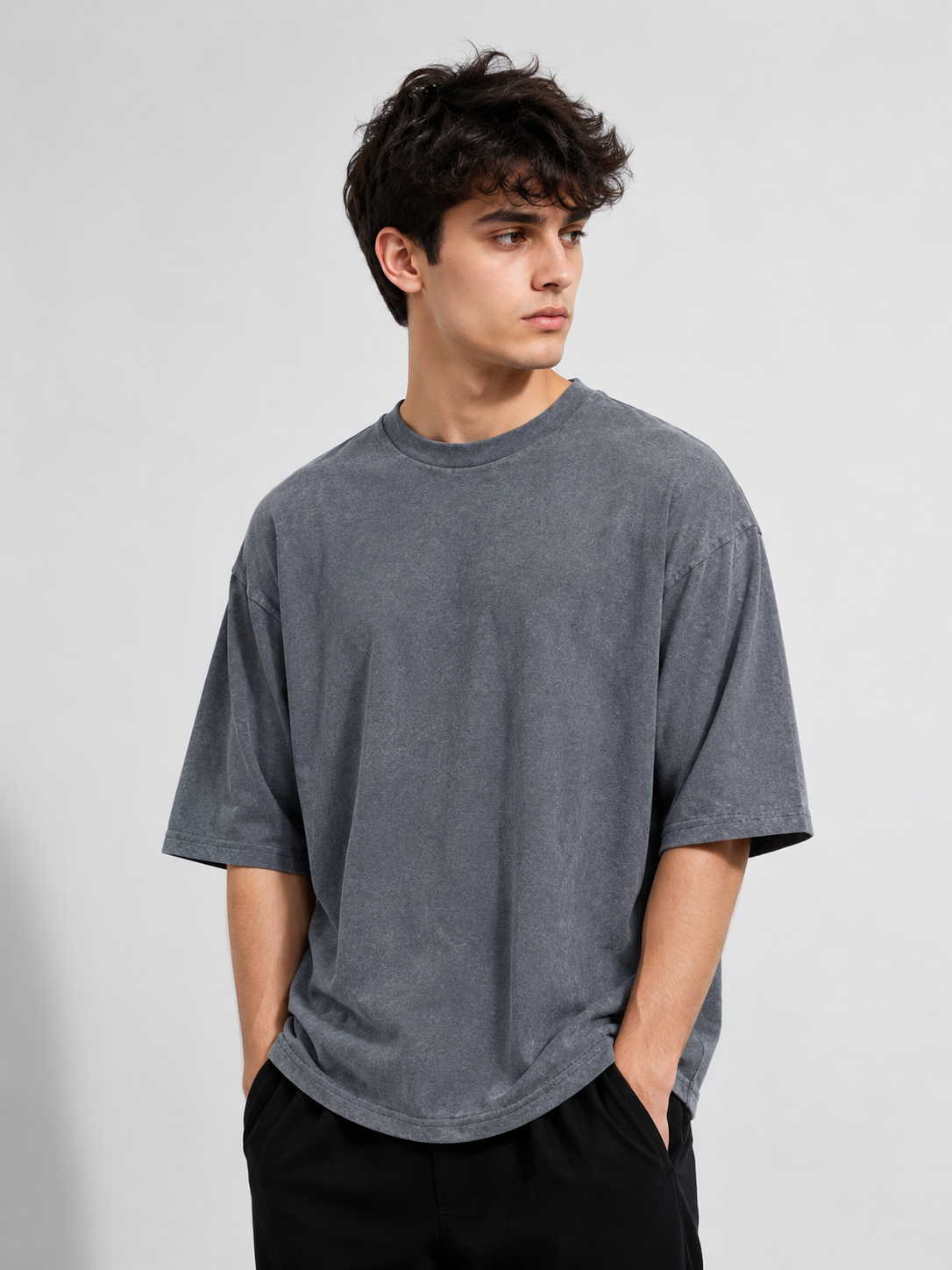 Acid washed DropShoulder tshirt - Grey