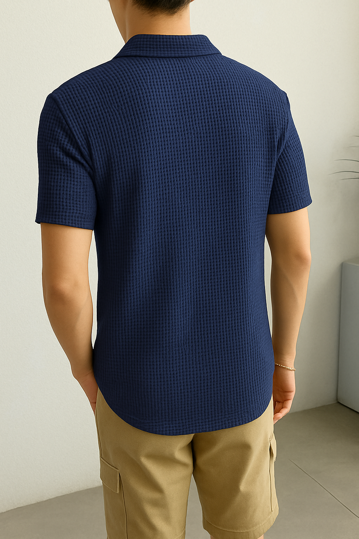 SOXAGE - Waffle Knitted Zipper Polo - Navy Blue