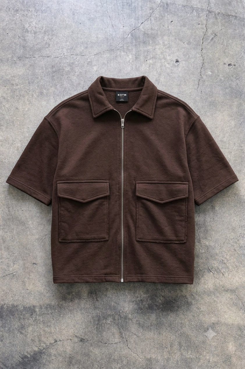 DarkForce Oversized Zipper Shirt - Brown