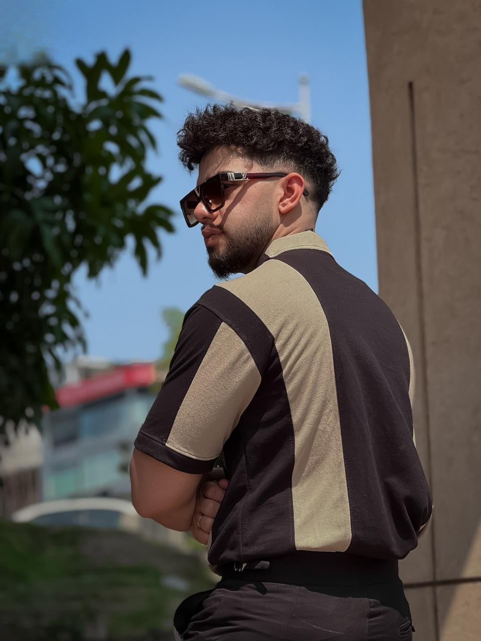 Premium Cuban Collar Shirt Golden Black