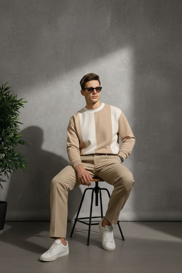 Premium Panel Sweatshirt For Men - Beige