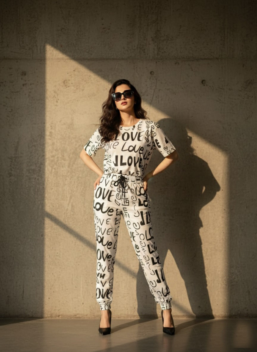 Love Printed PJ Suit - Skin