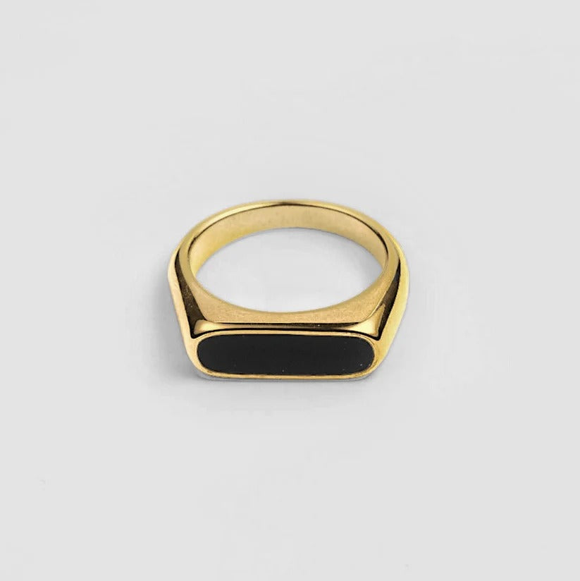 Rounded Rectangle SIgnet Bar Ring - GOLDEN