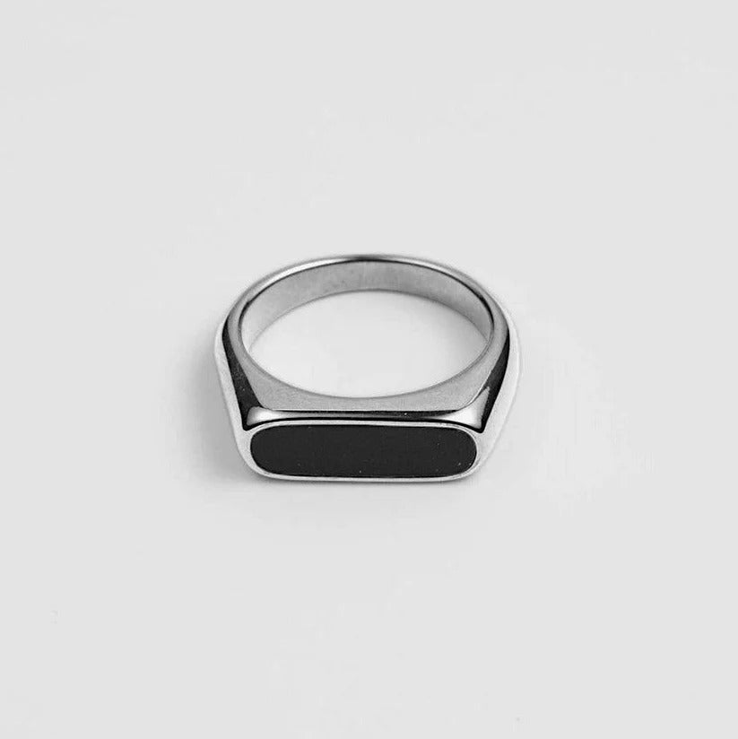 Rounded Rectangle SIgnet Bar Ring - SILVER