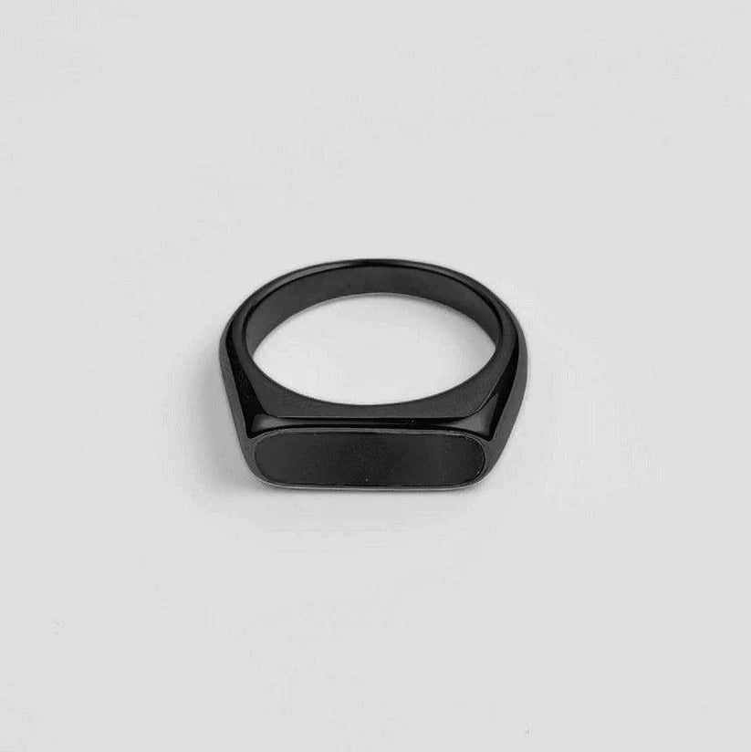 Rounded Rectangle SIgnet Bar Ring - BLACK