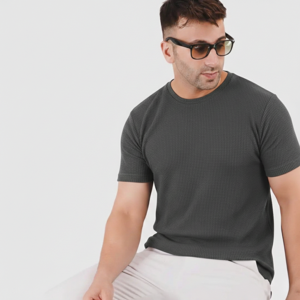 Knitted Half Sleeves Tee - Graphite