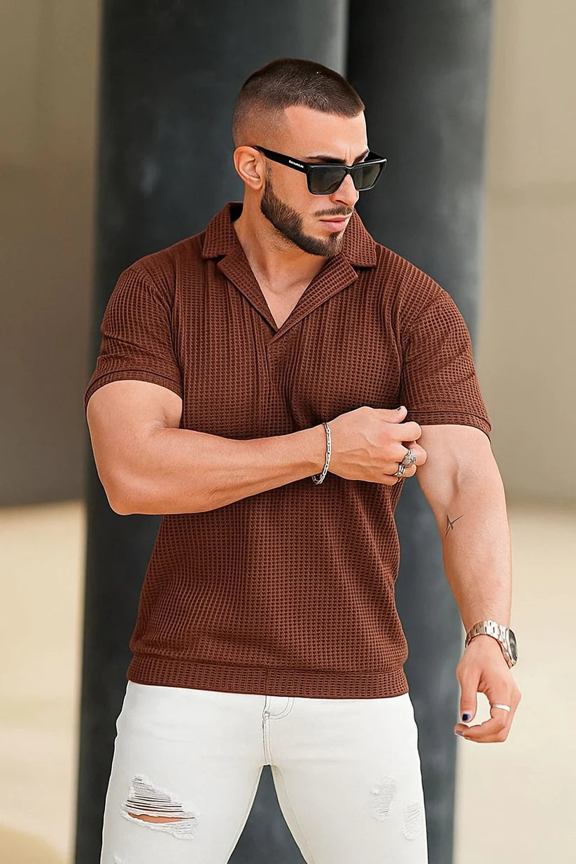 Flash Sale - Waffle Knitted Polo - Brown