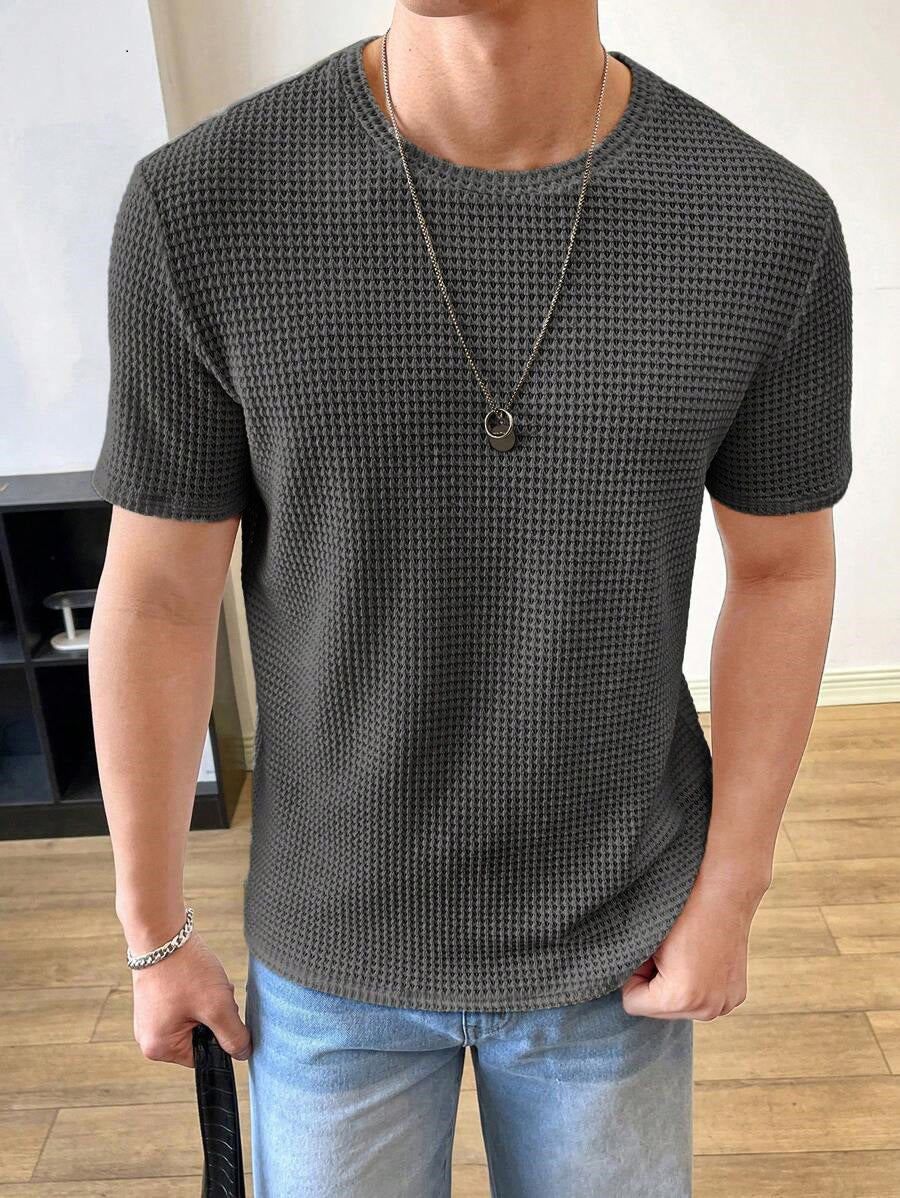 Flash Sale - Half Sleeves Waffle Knitted Charcoal