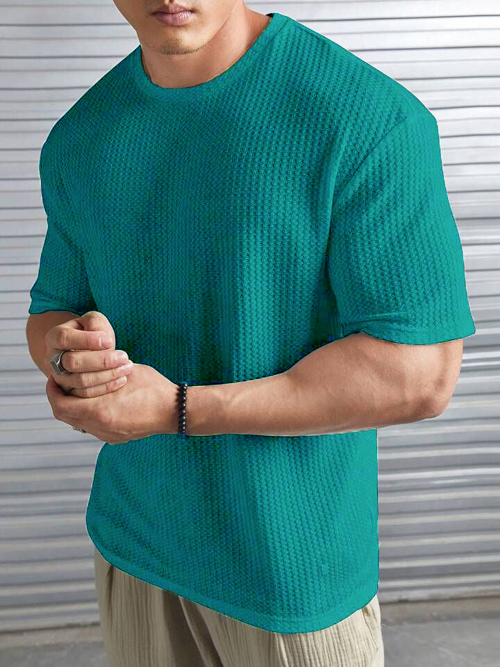 SOXAGE - Oversized Waffle Knit Tee For Men - Turkish Green