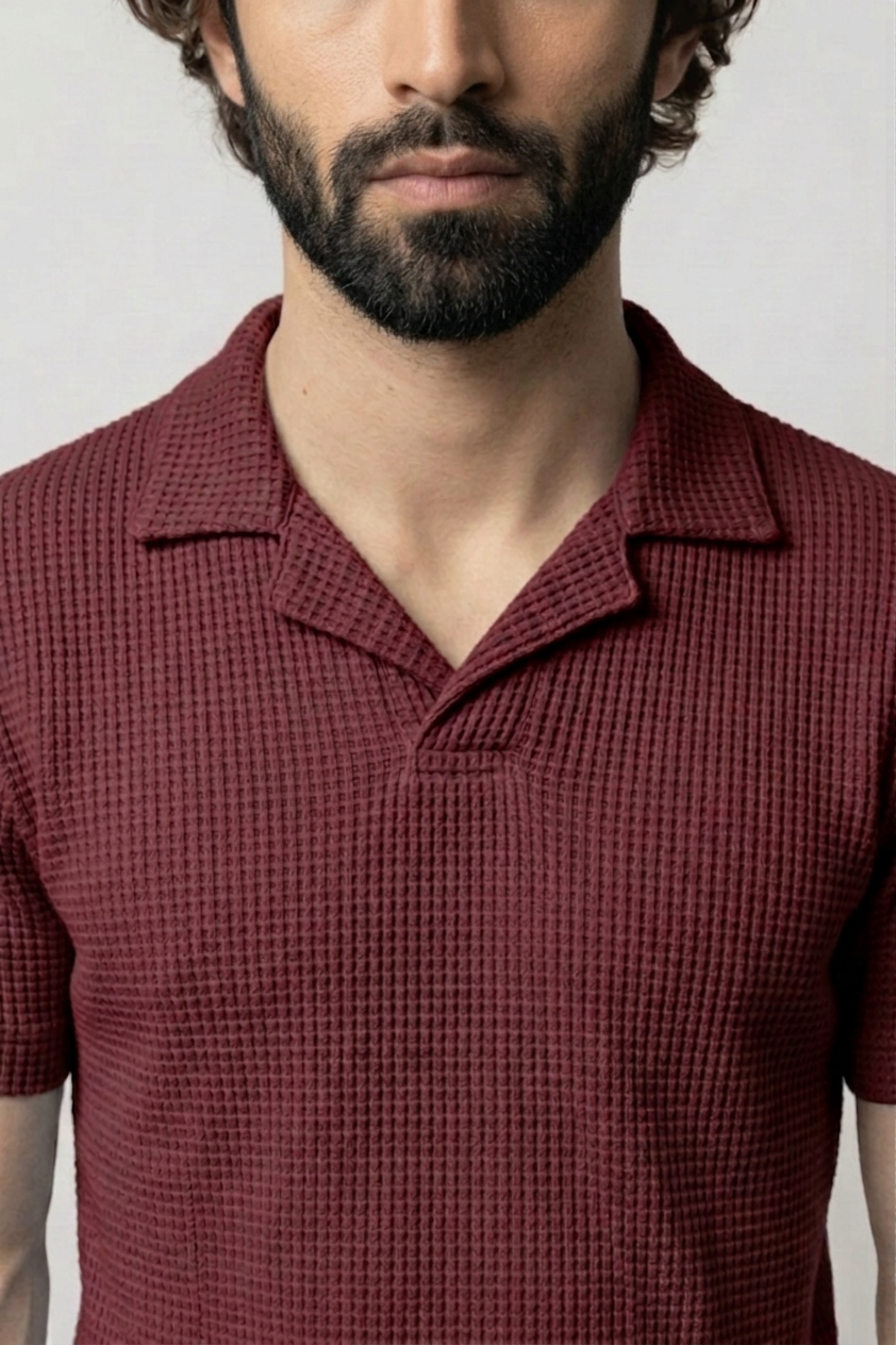 SOXAGE  - Premium Waffle Knitted Polo - Maroon