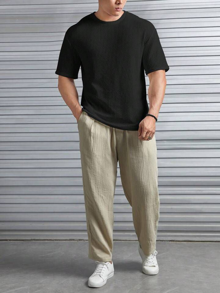 Soxage - 11.11 Sale Oversized Waffle Knitted Tee For Men's - Black