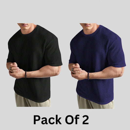 Flash Sale - Oversized Waffle Knitted - Po2 - Black & Navy Blue