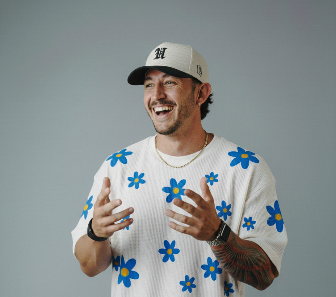 Floral Printed Waffle Knitted Dropshoulder Tshirt - White