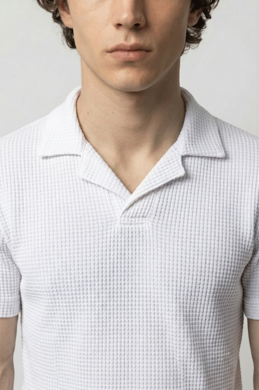 SOXAGE  - Premium Waffle Knitted Polo - White