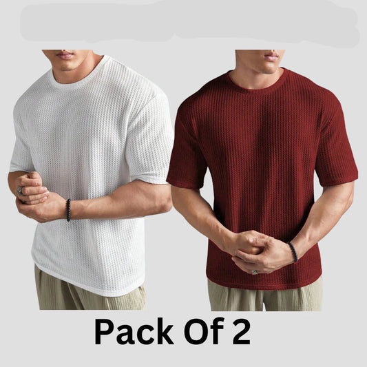 Flash Sale - Oversized Waffle Knitted - Po2 - Maroon & White