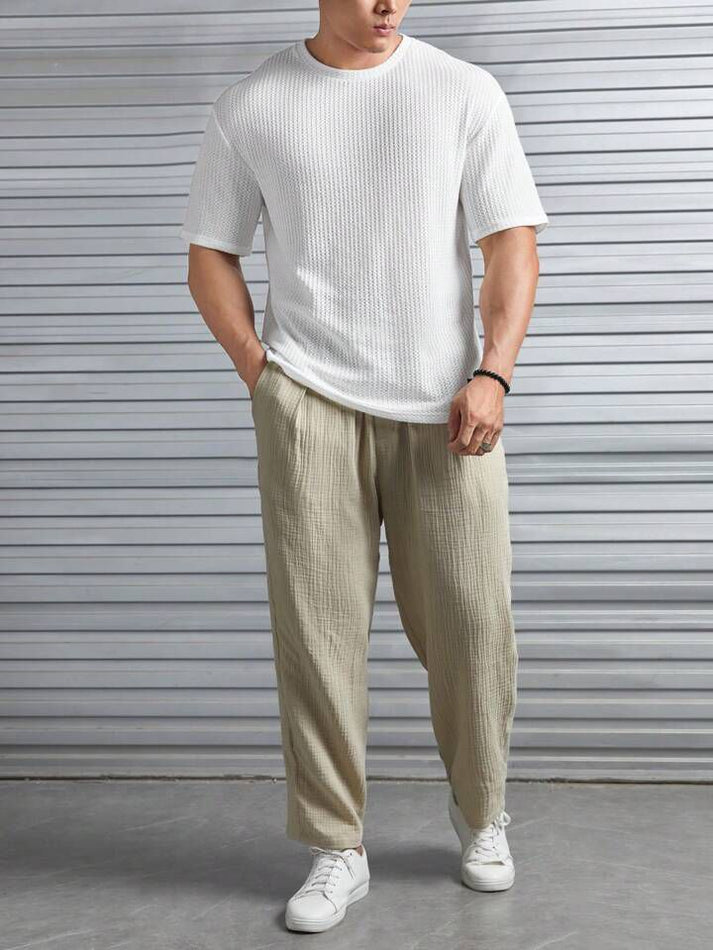 Soxage - 11.11 Sale Oversized Waffle Knitted Tee For Men's - White