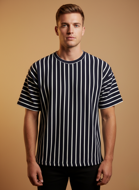 The Drift Stripe Knitted DropSHoulder Tee - Black