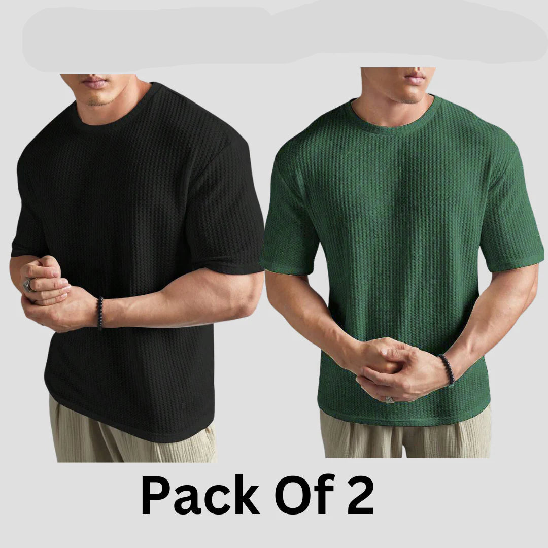 Flash Sale - Oversized Waffle Knitted - Po2 - Black & Olive