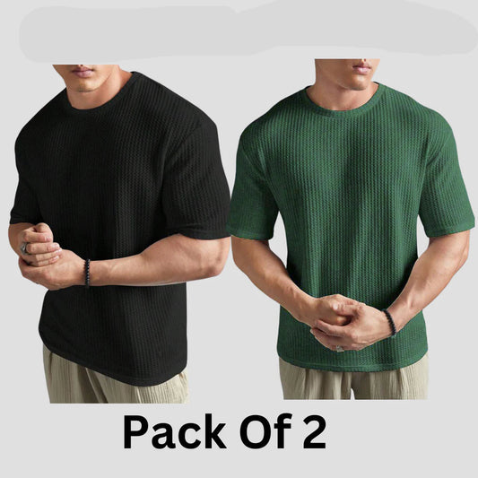 Flash Sale - Oversized Waffle Knitted - Po2 - Black & Olive