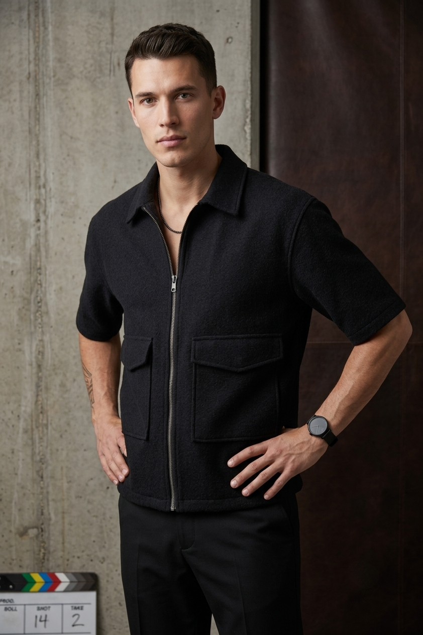 DarkForce Oversized Zipper Shirt - Black