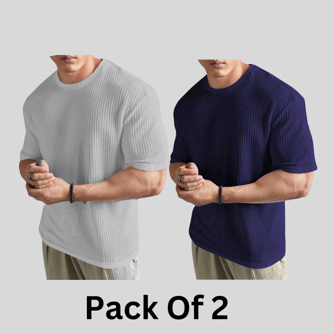 Flash Sale - Oversized Waffle Knitted - Po2 - White & Navy Blue