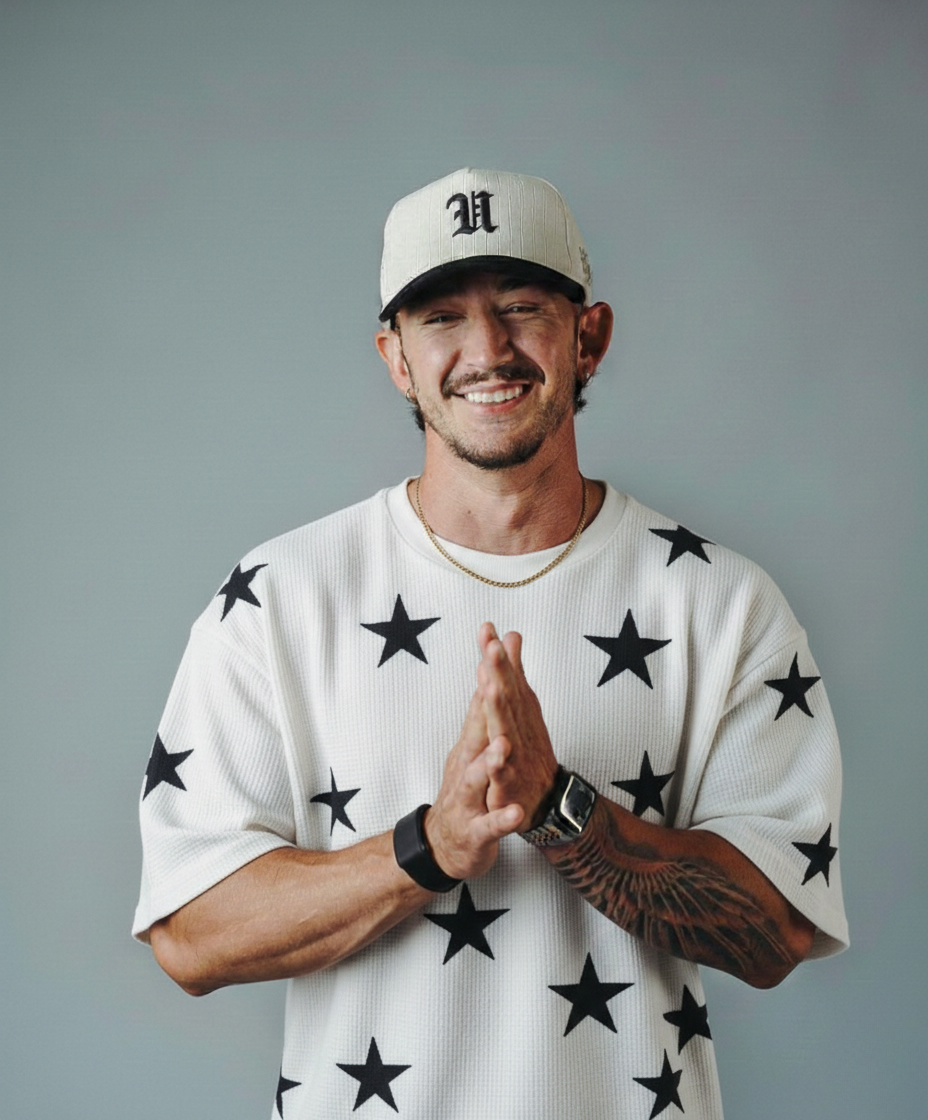 Stars Printed Waffle Knitted Dropshoulder Tshirt - White