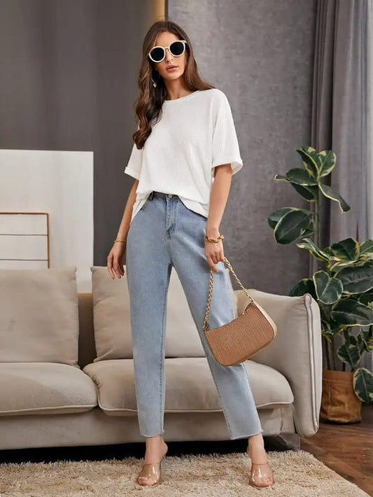 Soxage - 11.11 Sale Premium Oversized Waffle Knitted Tee For Women's - Charcoal