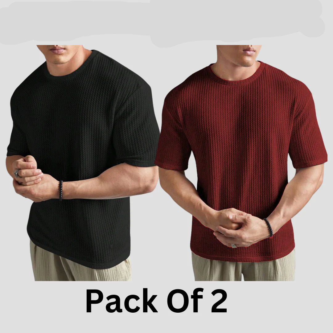 Flash Sale - Oversized Waffle Knitted - Po2 - Black & Maroon