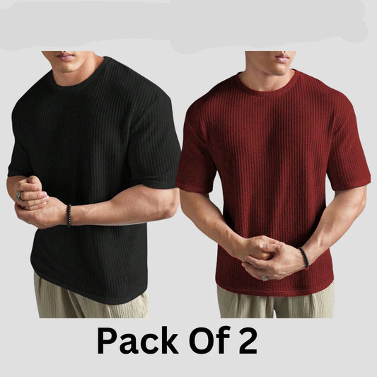 Flash Sale - Oversized Waffle Knitted - Po2 - Black & Maroon