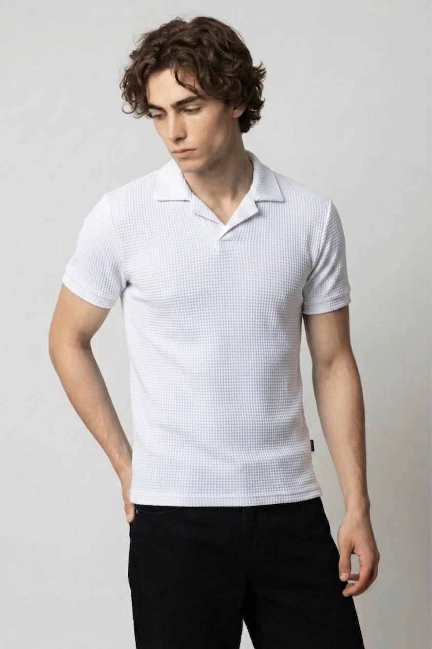 SOXAGE  - Premium Waffle Knitted Polo - White