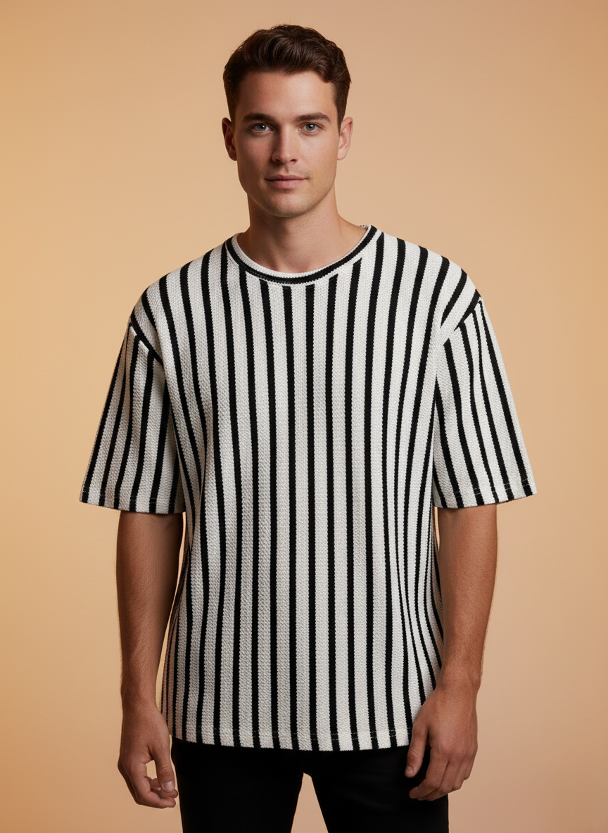 The Drift Stripe Knitted DropSHoulder Tee - White