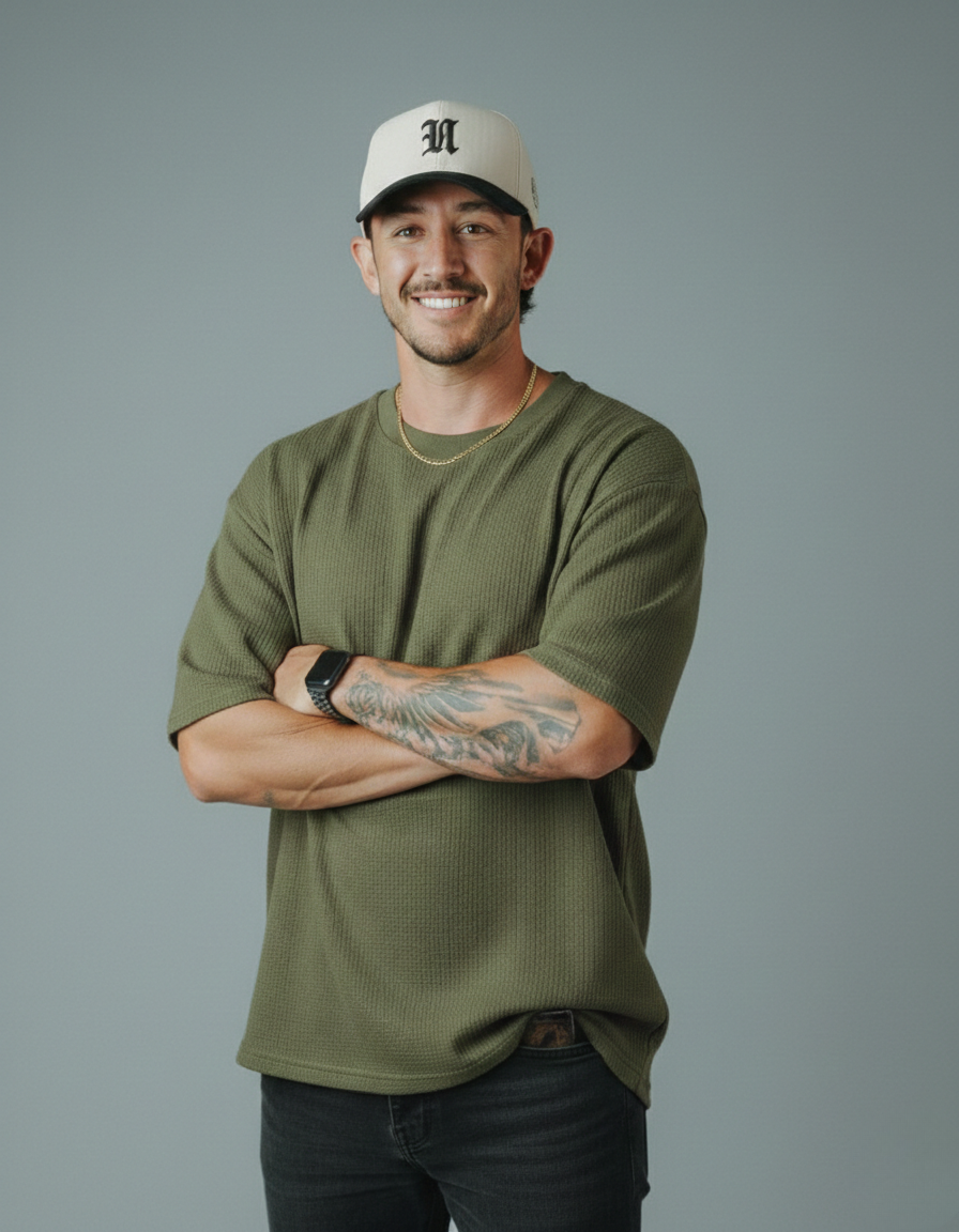 SOXAGE - Oversized Waffle Knitted Tee For Men - Olive