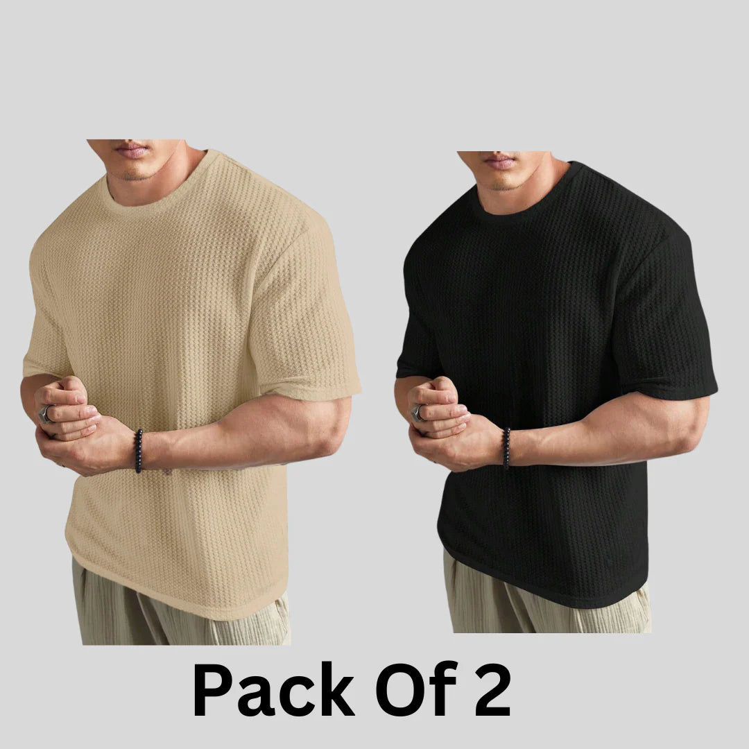 Flash Sale - Oversized Waffle Knitted - Po2 - Black & Beige