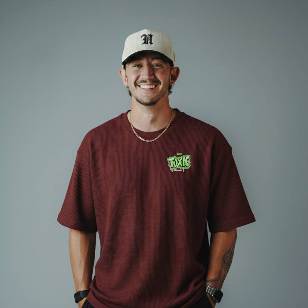 TOXIC Waffle Knitted DropShoulder T-Shirt - Maroon