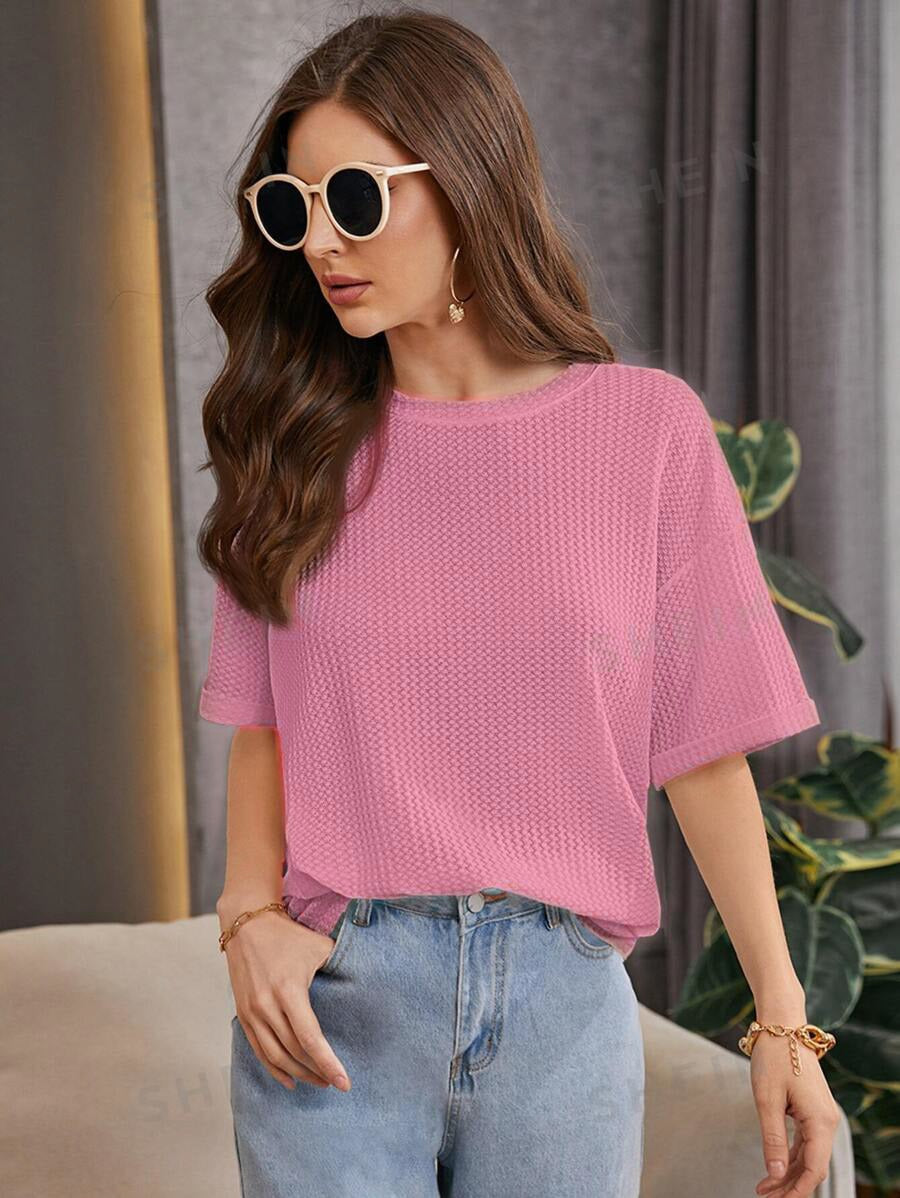 SOXAGE - Premium Oversized Waffle Knitted Tee - Pink