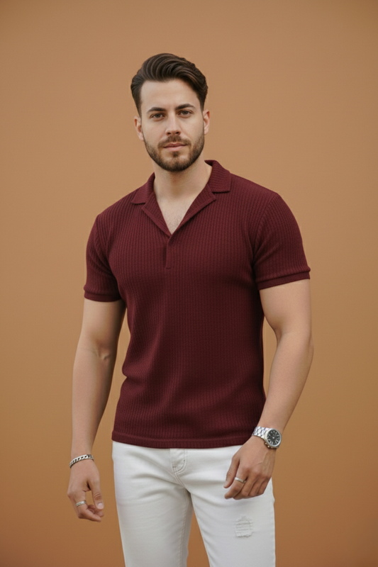 SOXAGE  - Premium Waffle Knitted Polo - Maroon