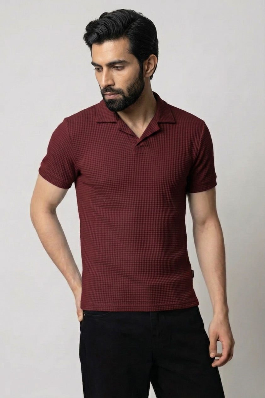 SOXAGE  - Premium Waffle Knitted Polo - Maroon