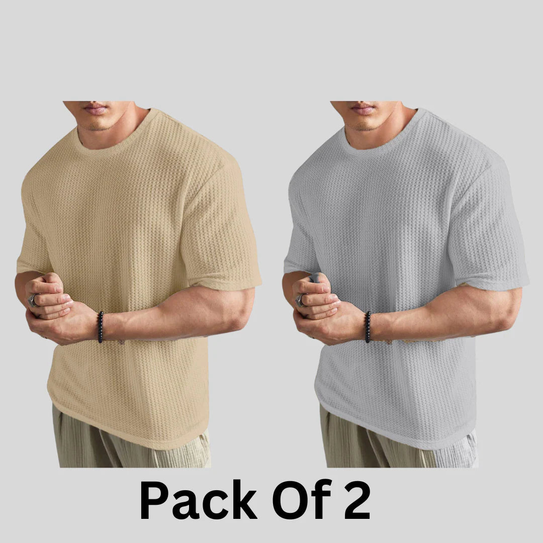 Flash Sale - Oversized Waffle Knitted - Po2 - Beige & White