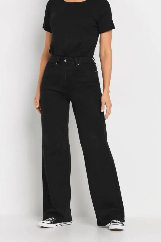 Soxage - Wide Leg Denim Jeans - Black