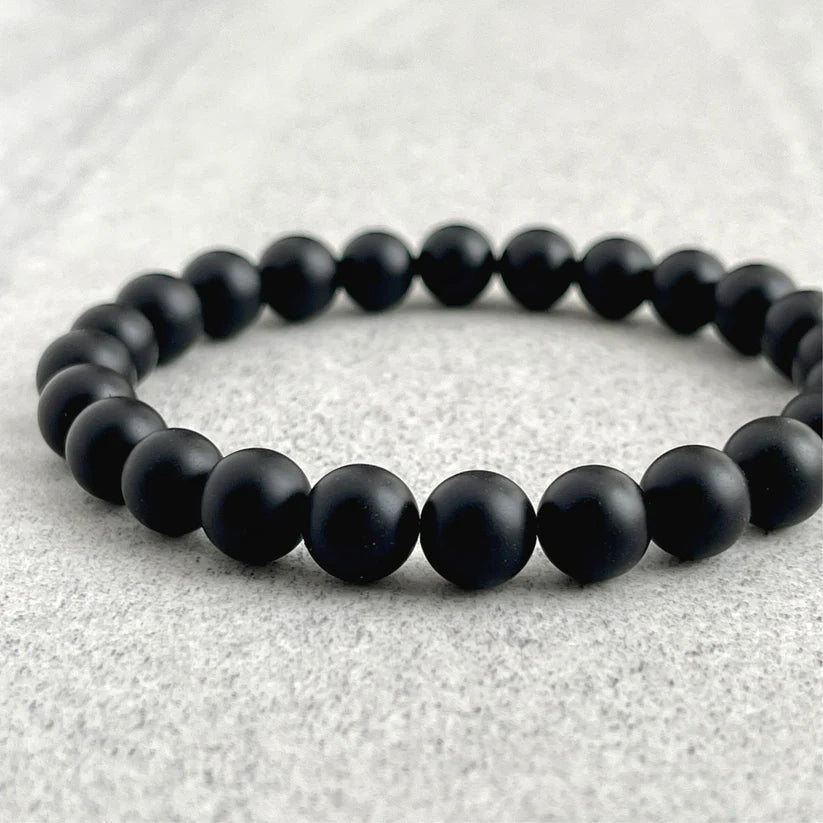 Matte Onyx Beaded Bracelet - Black - 8mm